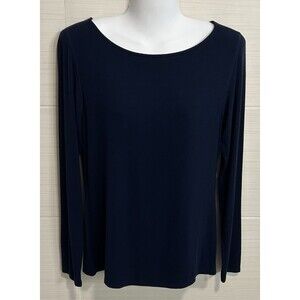 Magaschoni Ribbed Navy Blue LS Pullover M, Soft Micromodal Casual Comfort